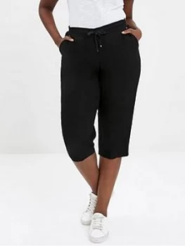 Evans Linen Cropped Trousers - Black, Size 20, Women