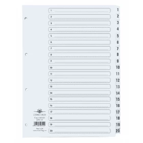 Concord Classic Index 1-20 A4 White Board with Clear Mylar Tabs 00701/CS7