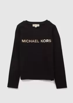 Michael Kors Kids Metallic Logo Long Sleevet-Shirt In Black Yellow