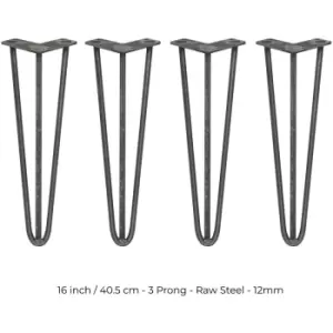 4 x Hairpin Leg - 16 - Unfinished - 3 Prong - 12m - Metallic