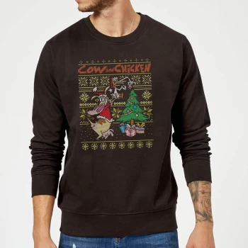 Cow and Chicken Cow And Chicken Pattern Christmas Sweatshirt - Black - L