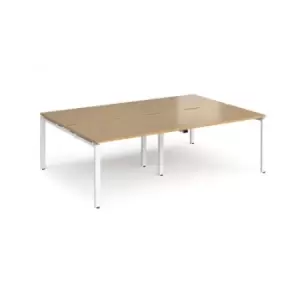 Bench Desk 4 Person Rectangular Desks 2400mm Oak Tops With White Frames 1600mm Depth Adapt