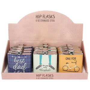 Set of 12 Classic Gent Hip Flasks in Display