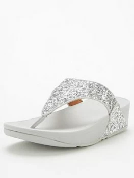 FitFlop Lulu Toe Post Glitter Flat Sandal - Silver Size 8, Women