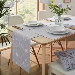 Catherine Lansfield Meadowsweet Floral 100% Cotton Table Runner, White/Grey, 33 x 220 Cm