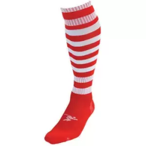 Precision Childrens/Kids Pro Hooped Football Socks (12 UK Child-2 UK) (Red/White)