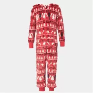 I Saw It First Kids Fairisle Print Fleece Christmas Pyjama Onesie - Red