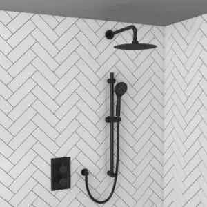 Arissa Concealed Round Matt Black 2 outlet shower valve with slide rail kit and shower head and wall arm- Dual Control