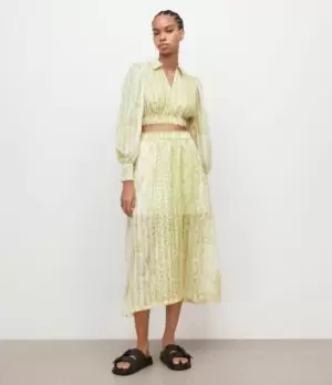 AllSaints Womens Clara Noche Midi Skirt, Lime Green, Size: 10