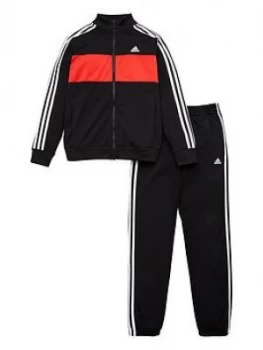 Adidas Girls 3 Stripe Full Zip Jogger Set - Black