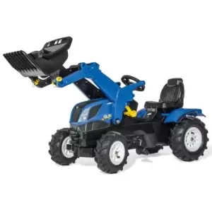 Rolly Toys Ride On New Holland T7 Tractor with Frontloader and Pneumatic Tyres, Blue