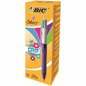 Bic 4 Colour Grip Fashion Ballpoint Pen Assorted Pack 12 69108BC