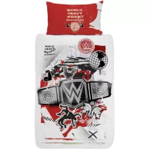 WWE WHW Champion Reversible Duvet Cover Set (Double) (White/Red/Black)