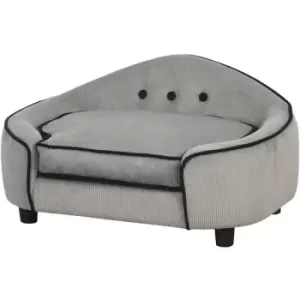 Pawhut - 67cm Cordroy Dog Cat Pet Sofa Padded w/ Cushion Tub Wide Comfort Grey