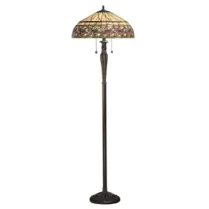 Ashtead 2 Light Floor Lamp Tiffany Glass, Dark Bronze Paint with Highlights, E27
