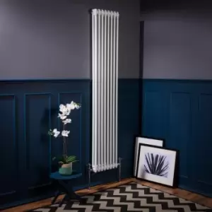 WarmeHaus Traditional Cast Iron Style Radiator White Vertical Double Panel 1800x380mm