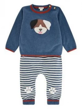 Monsoon Baby Boys Dog Stripe Knitted Organic Set - Blue, Size 6-9 Months