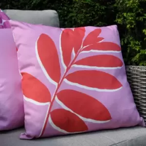 Fusion - Ingo Leaf Print 100% Cotton Outdoor Filled Cushion, Pink, 43 x 43 Cm