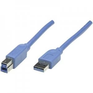 Manhattan USB 3.0 Cable [1x USB 3.2 1st Gen connector A (USB 3.0) - 1x USB 3.2 1st Genconnector B (USB 3.0)] 2m Blue gold plated connectors, UL-approv