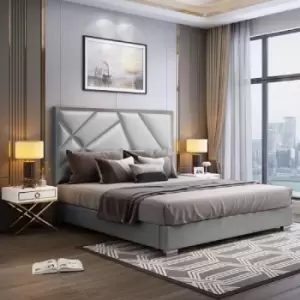 Crina Upholstered Beds - Plush Velvet, Double Size Frame, Grey - Grey