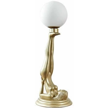 Candle Stick Table Lamp Female Pose Gold Painted Art Deco Style - No Bulb