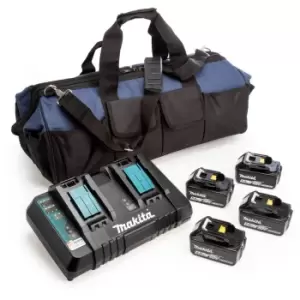 Makita 18V 4 x BL1850B 5.0AH Batteries, DC18RD Charger & Tool Bag Set