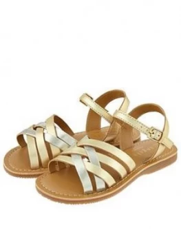 Accessorize Girls Metallic Leather Sandal - Gold, Size 10 Younger