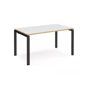 Bench Desk Single Person Starter Rectangular Desk 1400mm White/Oak Tops With Black Frames 800mm Depth Adapt