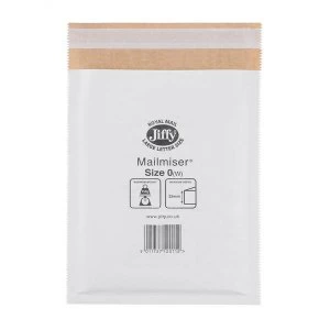 Jiffy Mailmiser Size 0 Protective Envelopes Bubble lined 140x195mm White 1 x Pack of 100 Envelopes