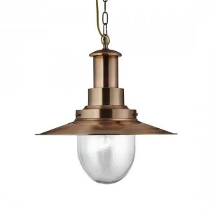 1 Light Dome Ceiling Pendant Copper, Seeded Glass, E27