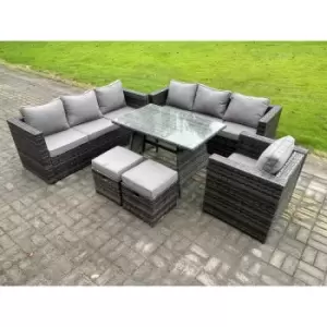 9 Seater Wicker pe Rattan Garden Dining Set Outdoor Furniture Sofa with Patio Dining Table Armchair 2 Small Stools Dark Grey Mixed - Fimous