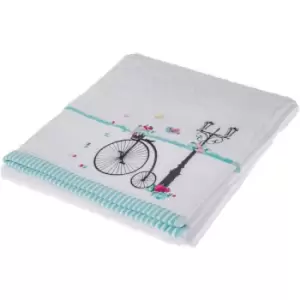 HOMESCAPES Turkish Cotton Embroidered Bicycle White Hand Towel - White