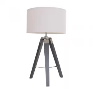 Clipper Grey Wood and Chrome Table Lamp with Large White Reni Shade