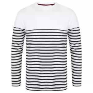 Front Row Mens Long Sleeve Breton Stripe T-Shirt (M) (White/Navy)