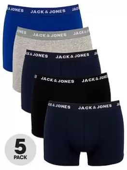 Jack & Jones 5 Pack Trunks, Black/Blue/Grey, Size S, Men
