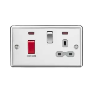 45A dp Cooker Switch 13A Switched Socket with Neons & Grey Insert - Rounded Edge Polished Chrome - Knightsbridge