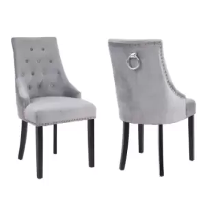 Neo Grey Studded Velvet Dining Chair With Ring Knocker Detail X2