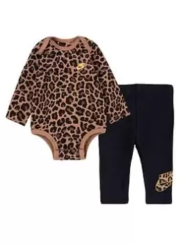 Nike Leopard Futura Bodysuit Pant Set - Black/Gold, Size 24 Months, Women