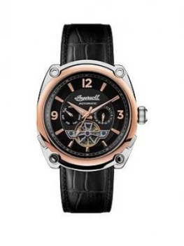 Ingersoll Ingersoll The Michigan Black And Gold Detail Automatic Dial Black Leather Strap Watch