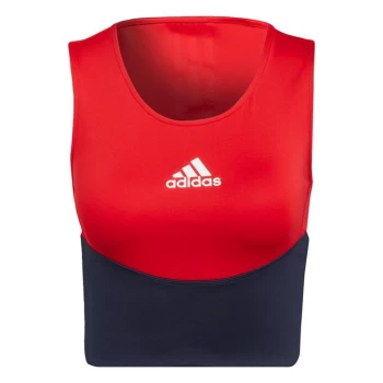 adidas Designed to Move Colorblock 3-Stripes Crop Top Wom - Vivid Red / Legend Ink / White