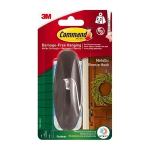 3M Command Modern Bronze Metal effect Plastic Large Single Hook (H)104mm (W)38mm (Max. Weight)2.2kg