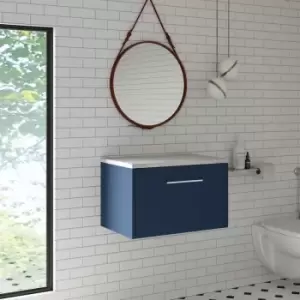 Hudson Reed Juno Wall Hung 1-Drawer Vanity Unit with Bellato Grey Worktop 600mm Wide - Electric Blue