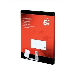 5 Star Office Multipurpose Labels Laser Copier and Inkjet 1 Per Sheet 199.6 x 289.1mm White 100 Labels
