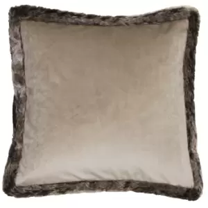 Kiruna Faux Fur Trim Cushion Taupe, Taupe / 45 x 45cm / Polyester Filled