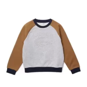 Boys' Lacoste Branded Colour-Block Sweatshirt Size 8 yrs Grey Chine / Brown / Navy Blue