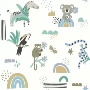 Holden Abstract Animals Blue and Teal Wallpaper - wilko