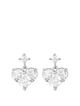 Jon Richard Rhodium Plated Cubic Zirconia Mixed Stone Heart Earrings - Gift Boxed, Silver, Women