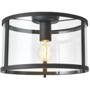 Endon Hopton Decorative Flush Ceiling Lamp, Matt Black, Glass