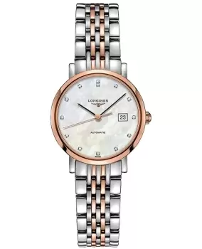 Longines Elegant Collection Mother of Pearl Dial Diamond Stainless Steel and Rose Gold Womens Watch L4.310.5.87.7 L4.310.5.87.7
