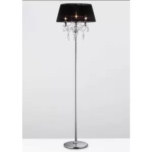 09-diyas - Olivia floor lamp with Black lampshade 3 polished chrome/crystal bulbs